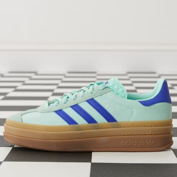 adidas Shoes - Adidas Gazelle Light Green with Blue Stripes